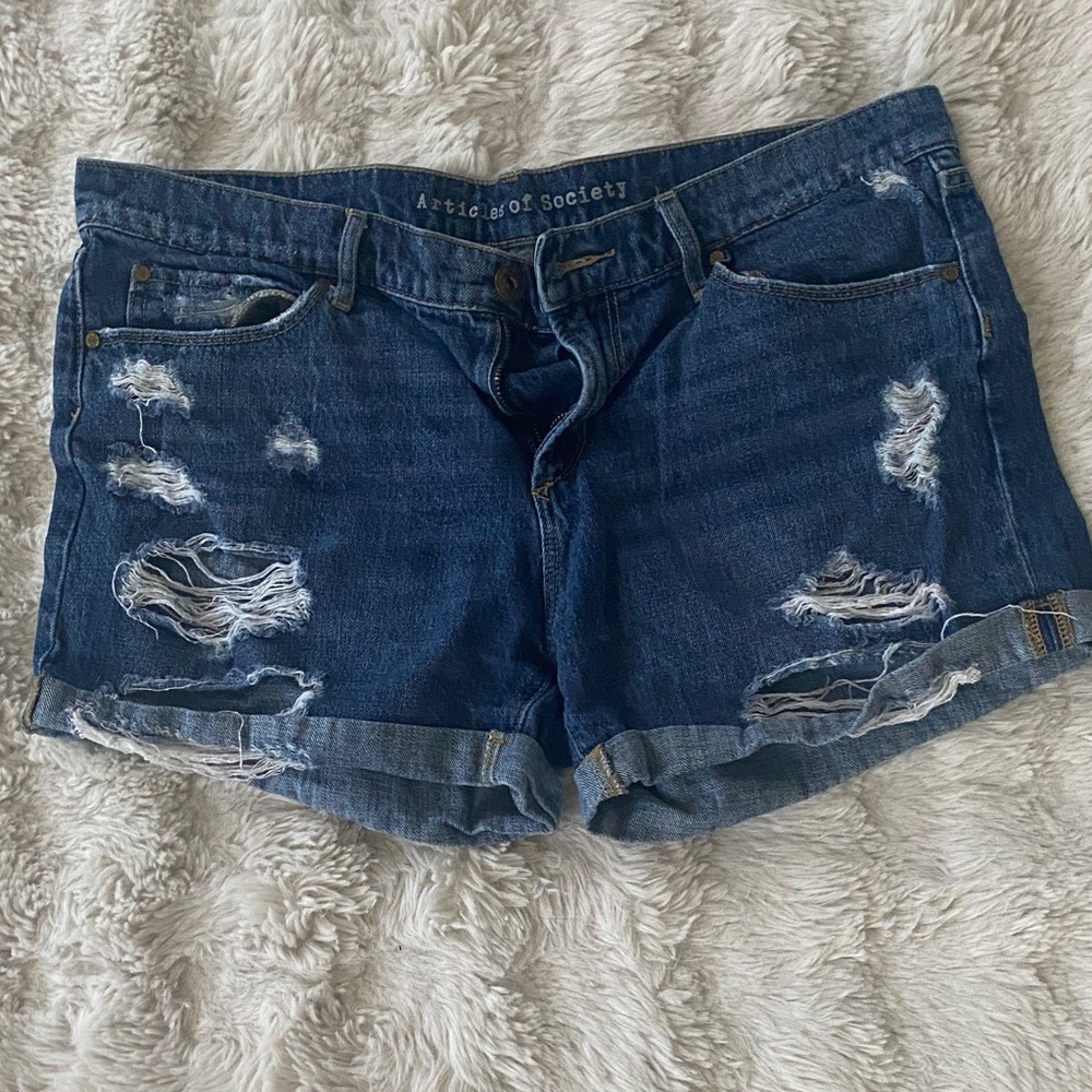 Articles Of Society Distressed Dark Blue Jean Shorts